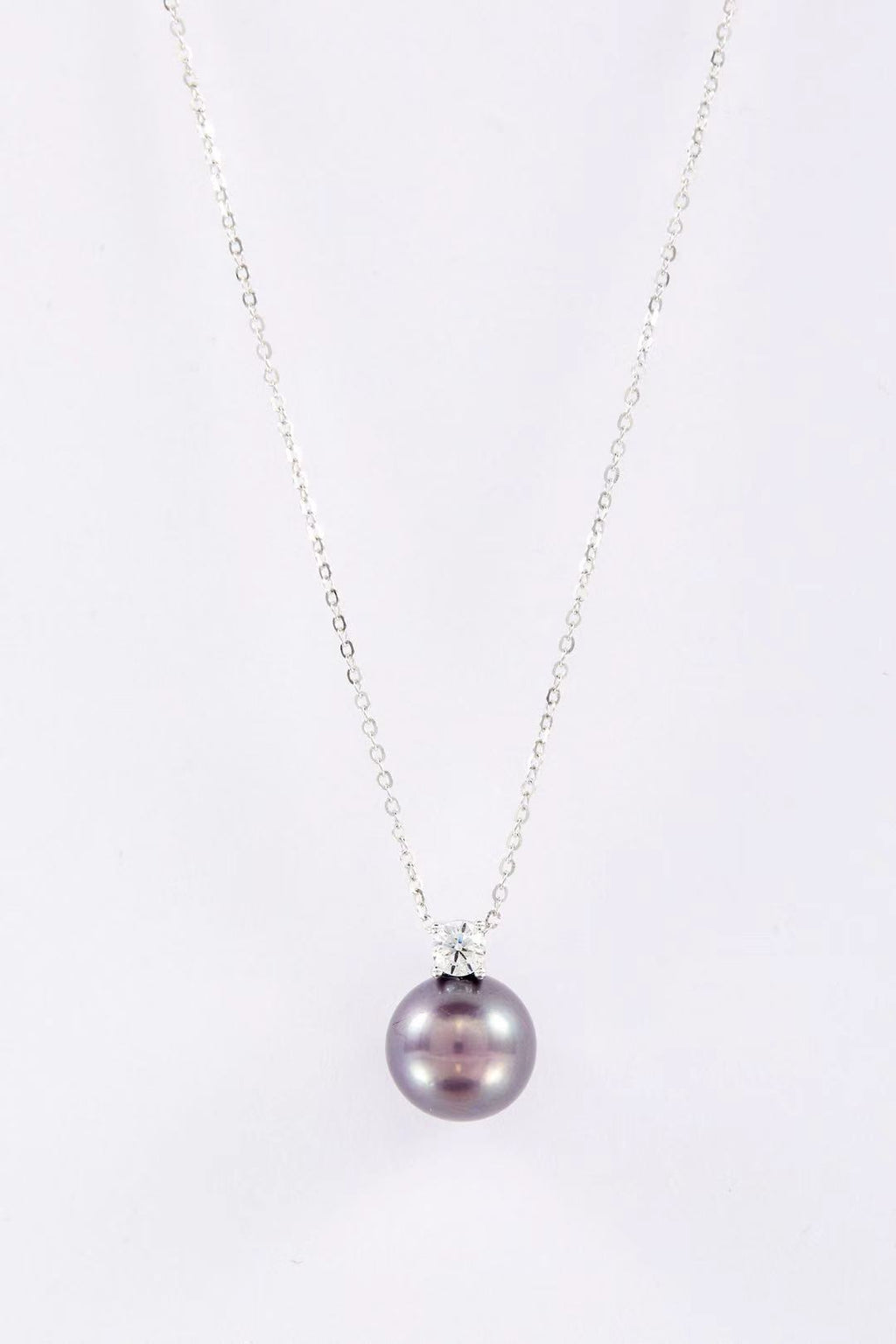 Ethereal Amethyst purple fashion pearl pendant necklace with CZ accent by Whitney Jewellery