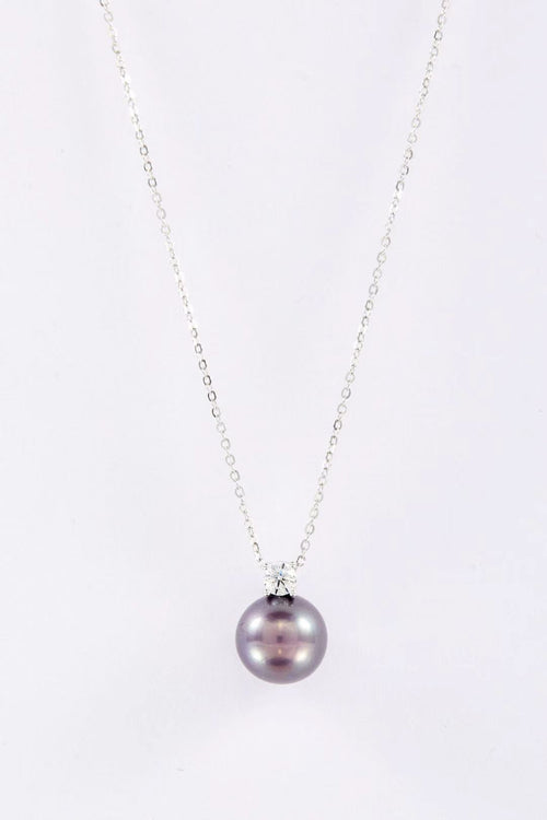 Ethereal Amethyst purple fashion pearl pendant necklace with CZ accent by Whitney Jewellery