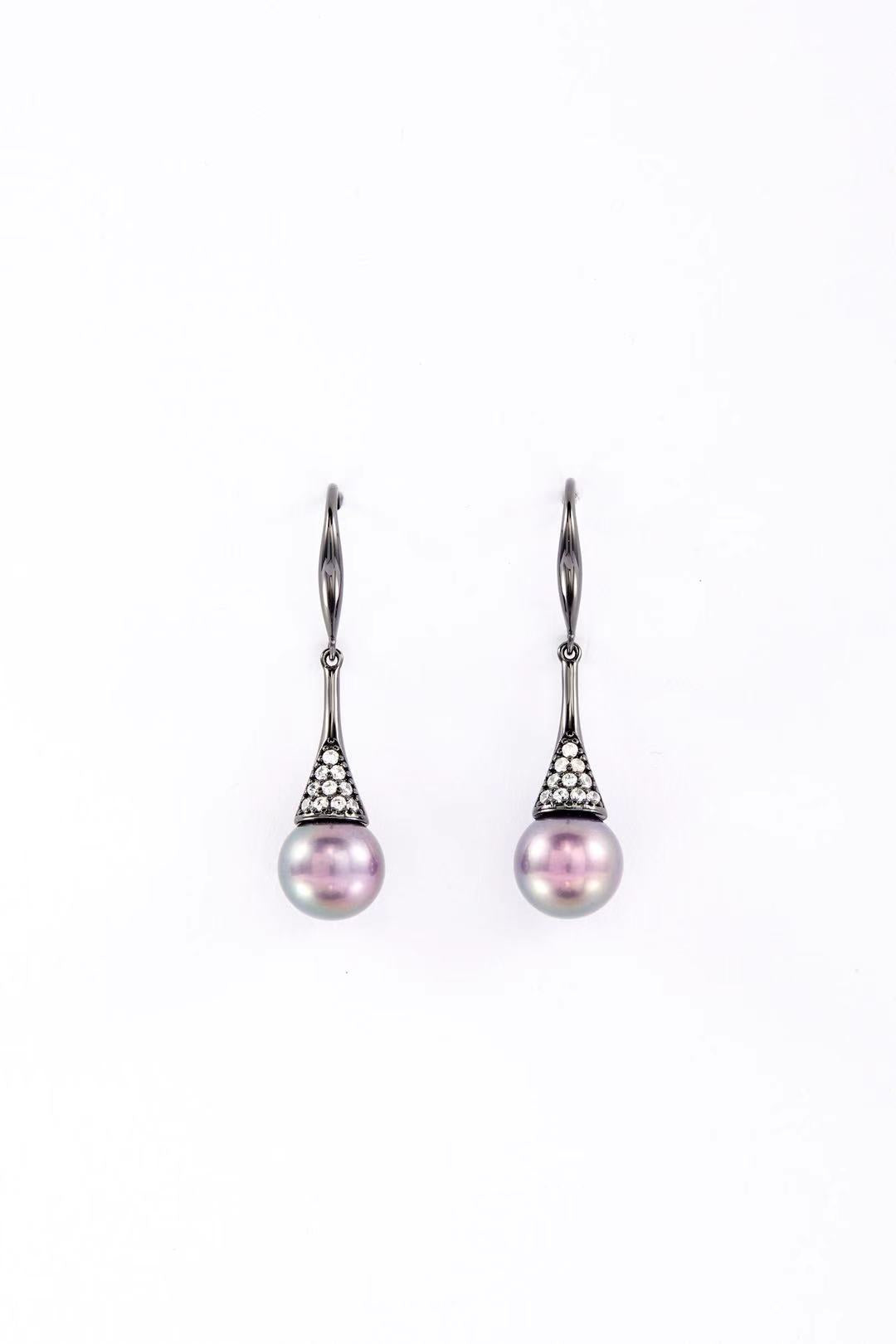 Midnight Orchid purple fashion pearl drop earrings with gunmetal finish by Whitney Jewellery