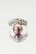 Lavender Tide lavender-pink fashion pearl adjustable ring with CZ halo by Whitney Jewellery