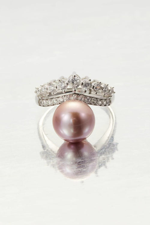 Lavender Tide lavender-pink fashion pearl adjustable ring with CZ halo by Whitney Jewellery